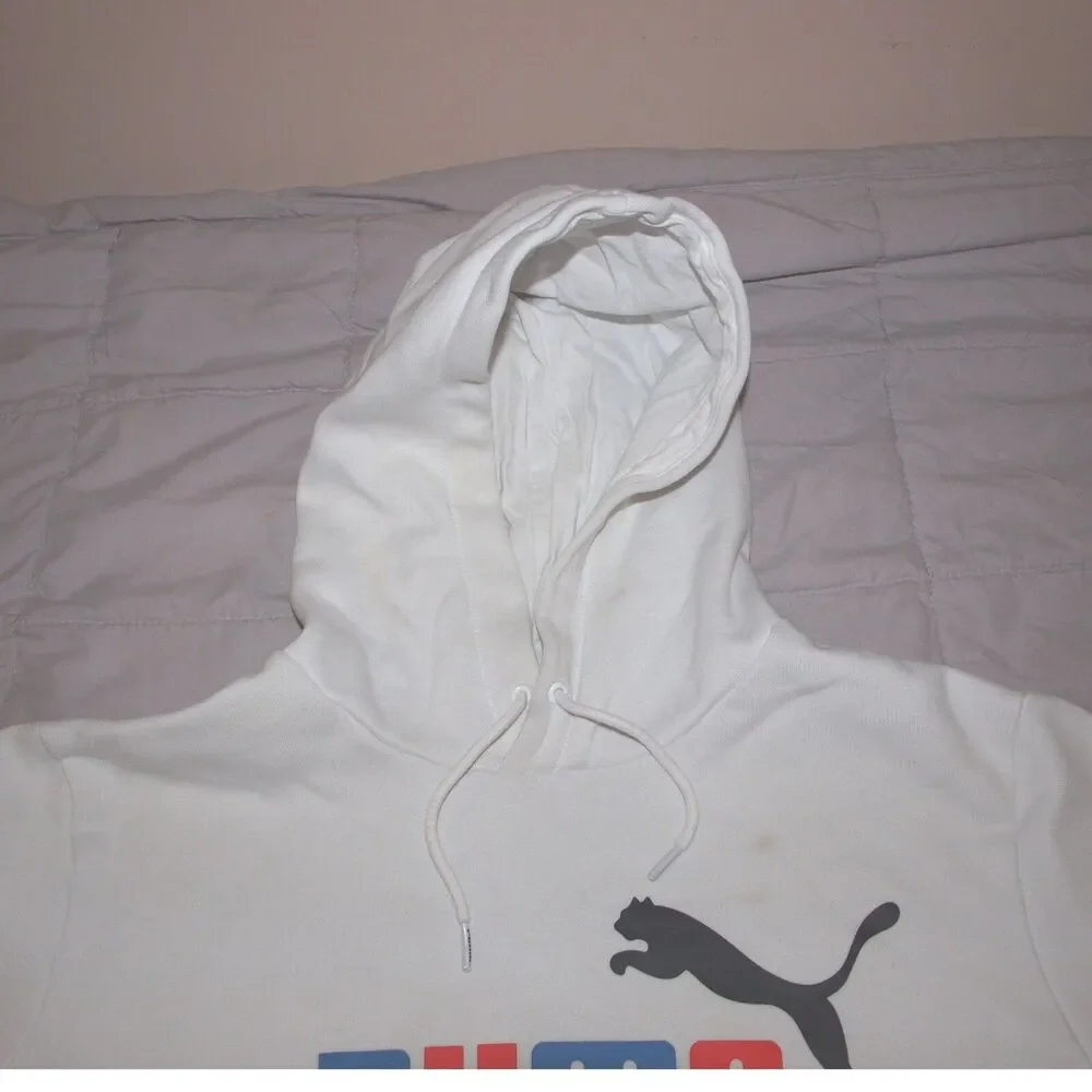 Puma Hoodie Adult M White Pullover ‎ Sweatshirt Logo Graphic